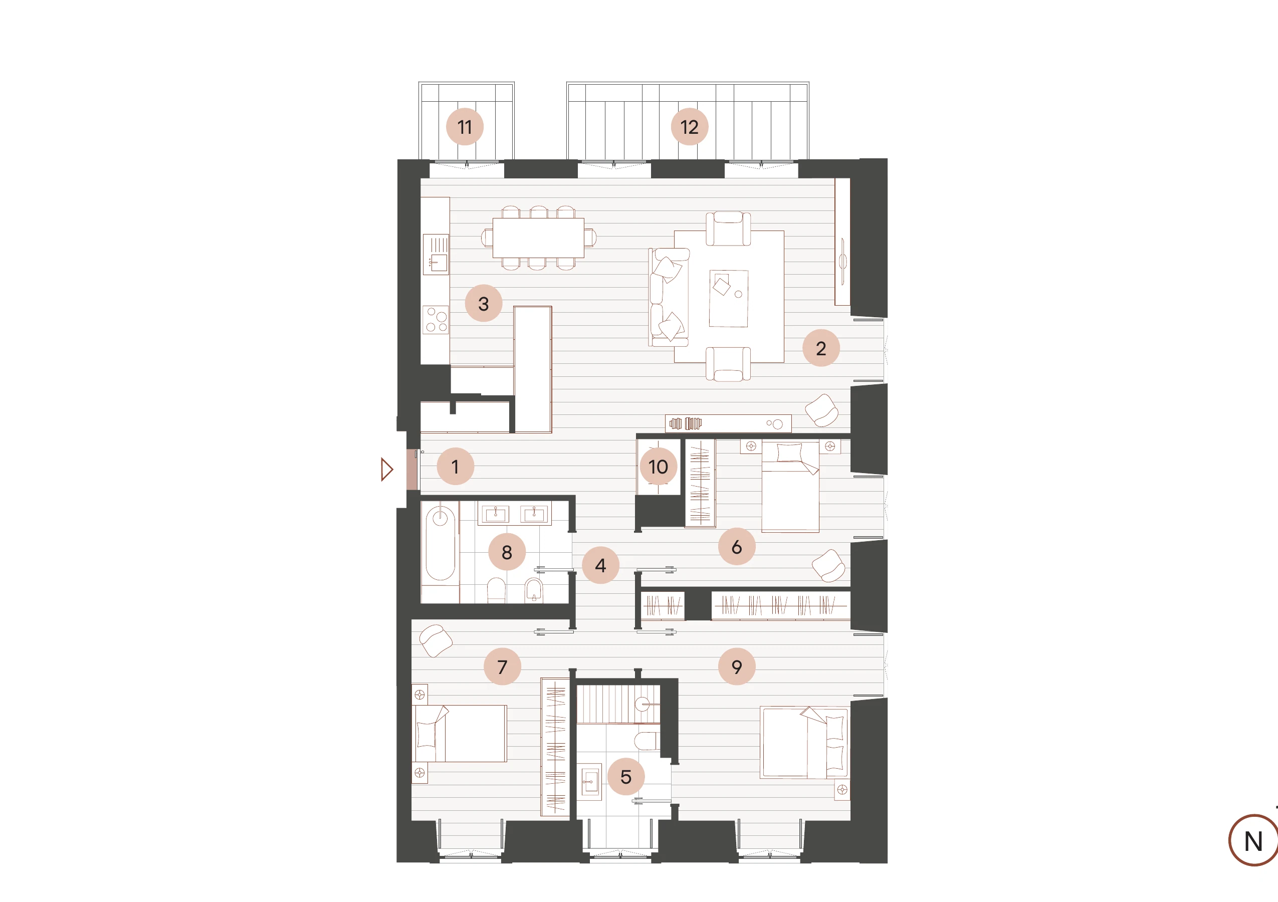 Floorplan of Moagem Residence 16 from the client’s sale sheet, with numbered rooms.