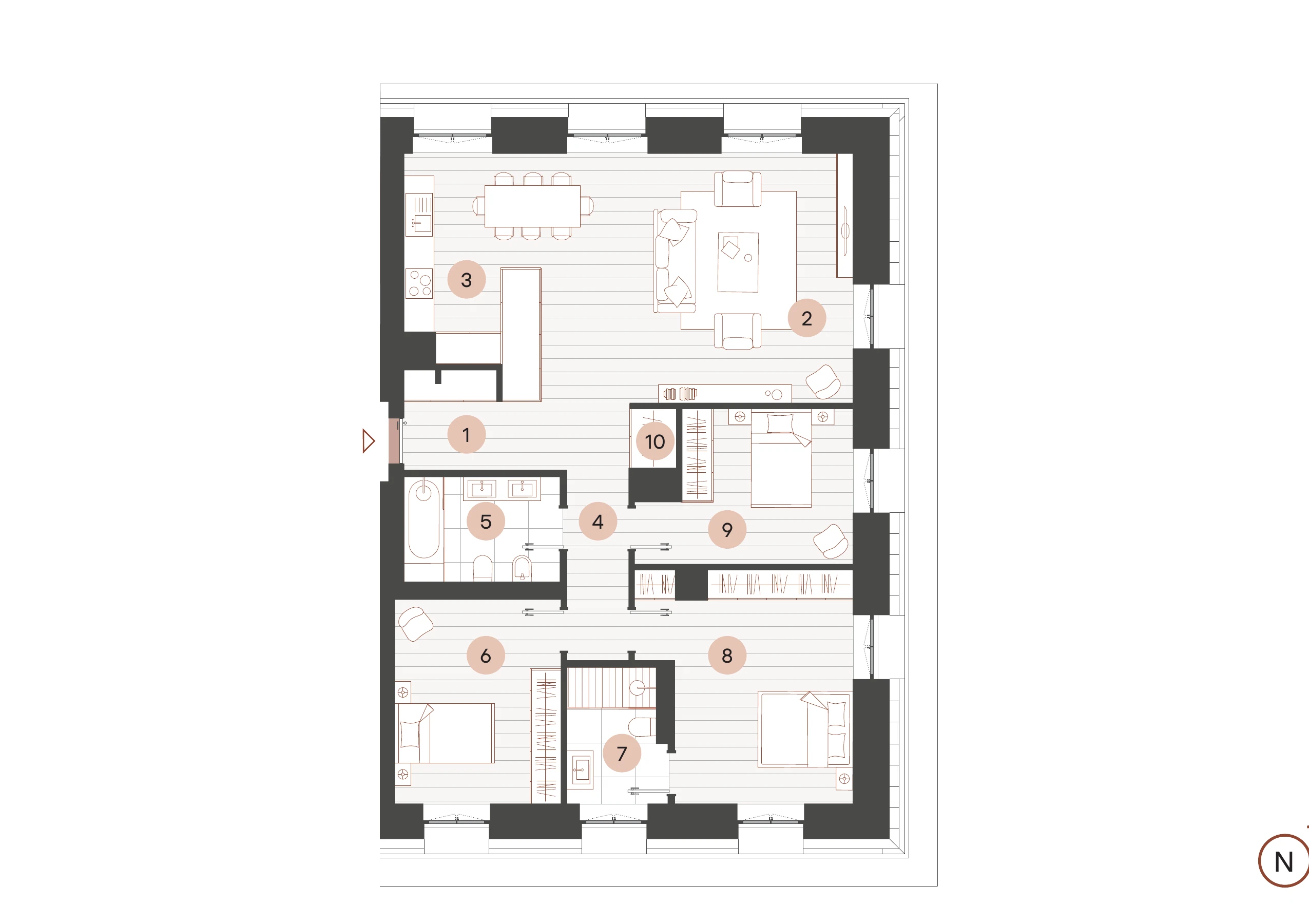 Floorplan of Moagem Residence 20 from the client’s sale sheet, with numbered rooms.