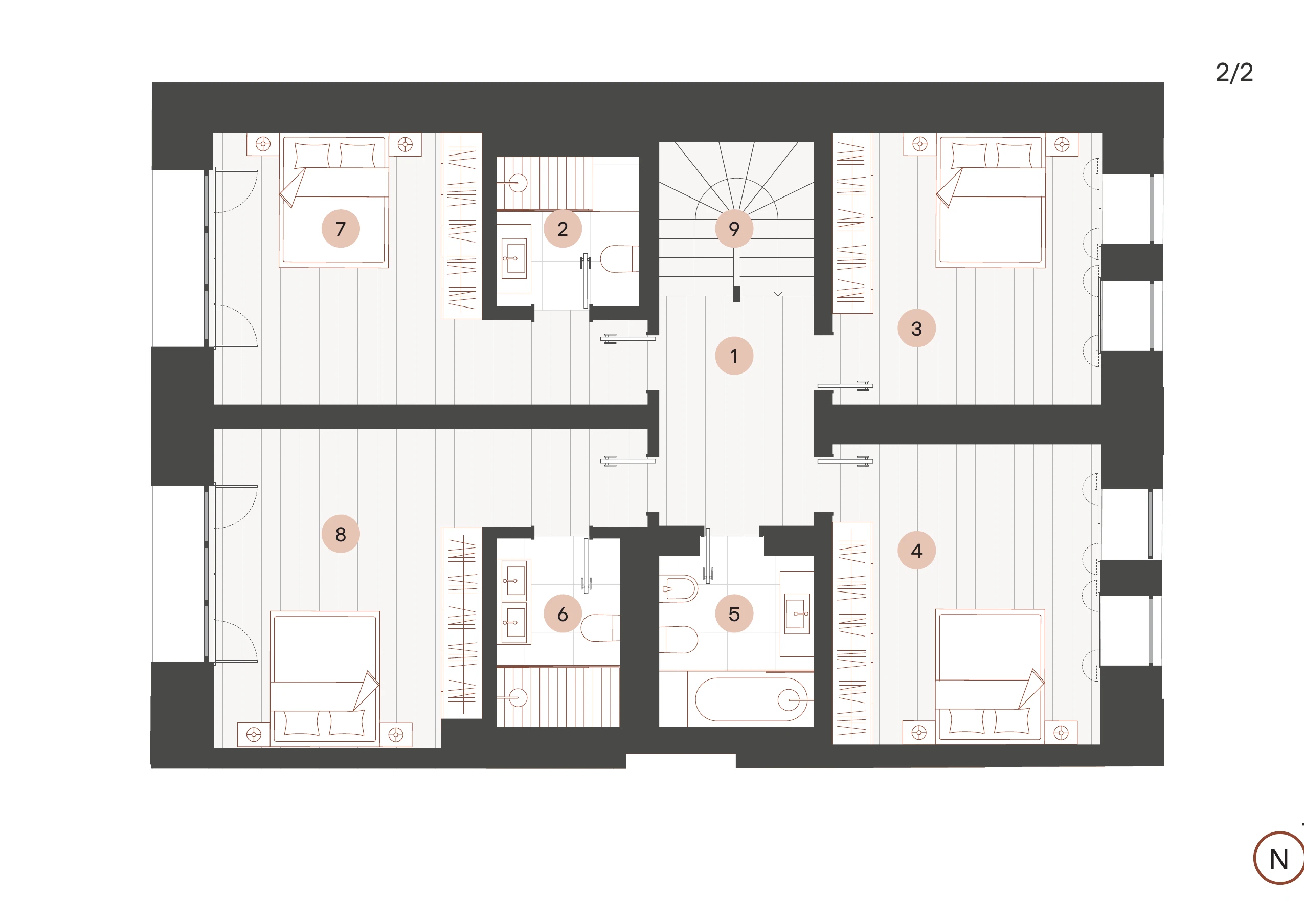 Floorplan of Ponte Residence 1 from the client’s sale sheet, with numbered rooms.