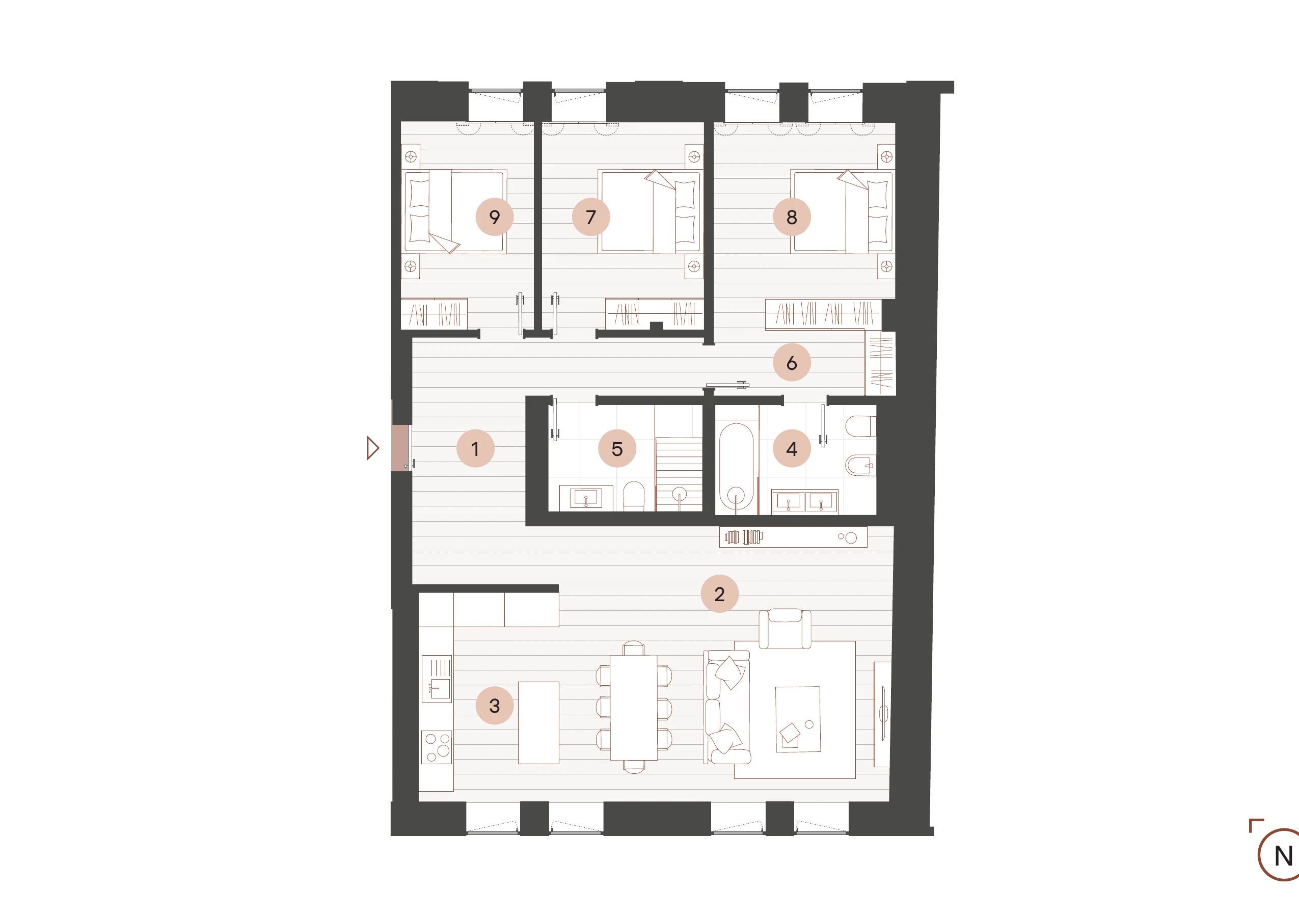 Floorplan of Ponte Residence 19 from the client’s sale sheet, with numbered rooms.