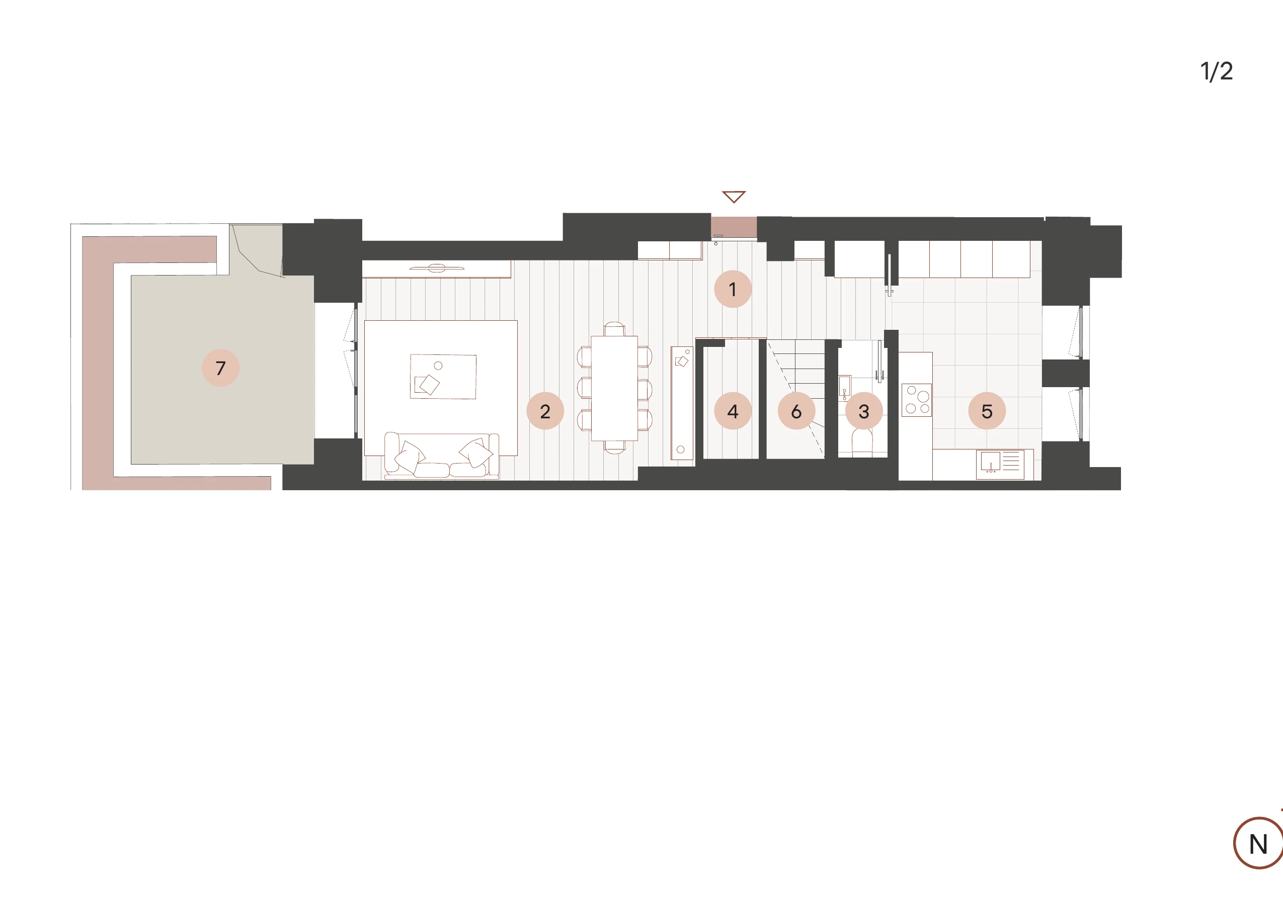 Floorplan of Ponte Residence 2 from the client’s sale sheet, with numbered rooms.