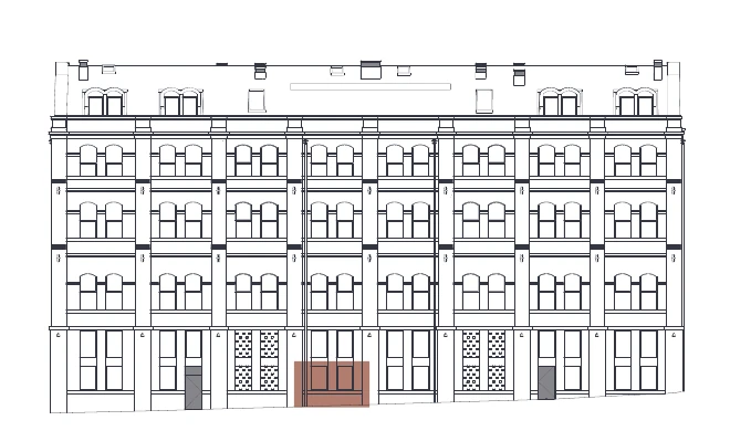 The sale sheet’s North elevation drawing with this home’s bays shaded.