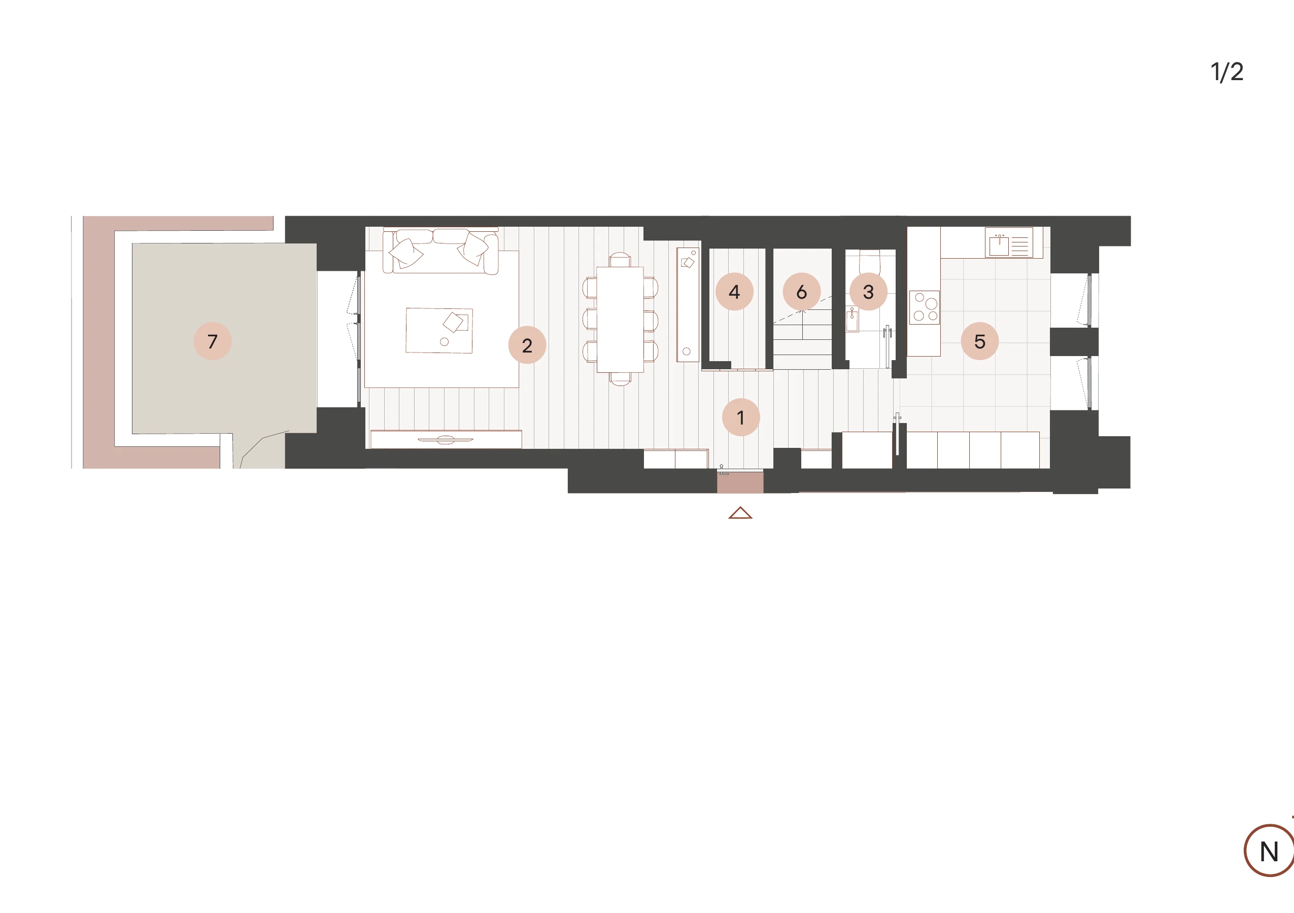 Floorplan of Ponte Residence 3 from the client’s sale sheet, with numbered rooms.