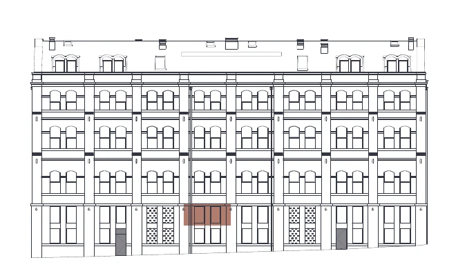 The sale sheet’s North elevation drawing with this home’s bays shaded.