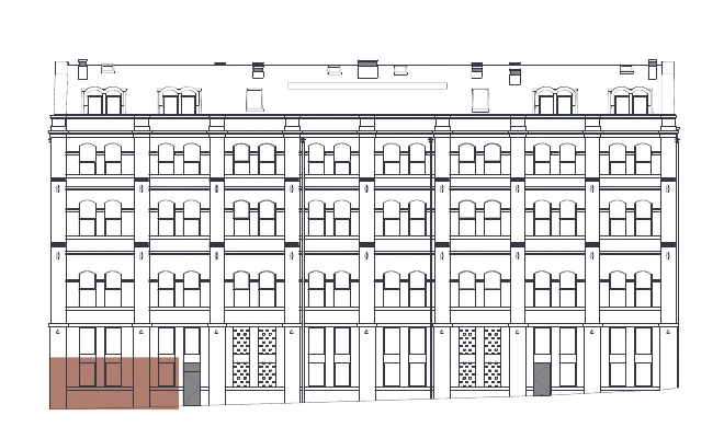 The sale sheet’s North elevation drawing with this home’s bays shaded.