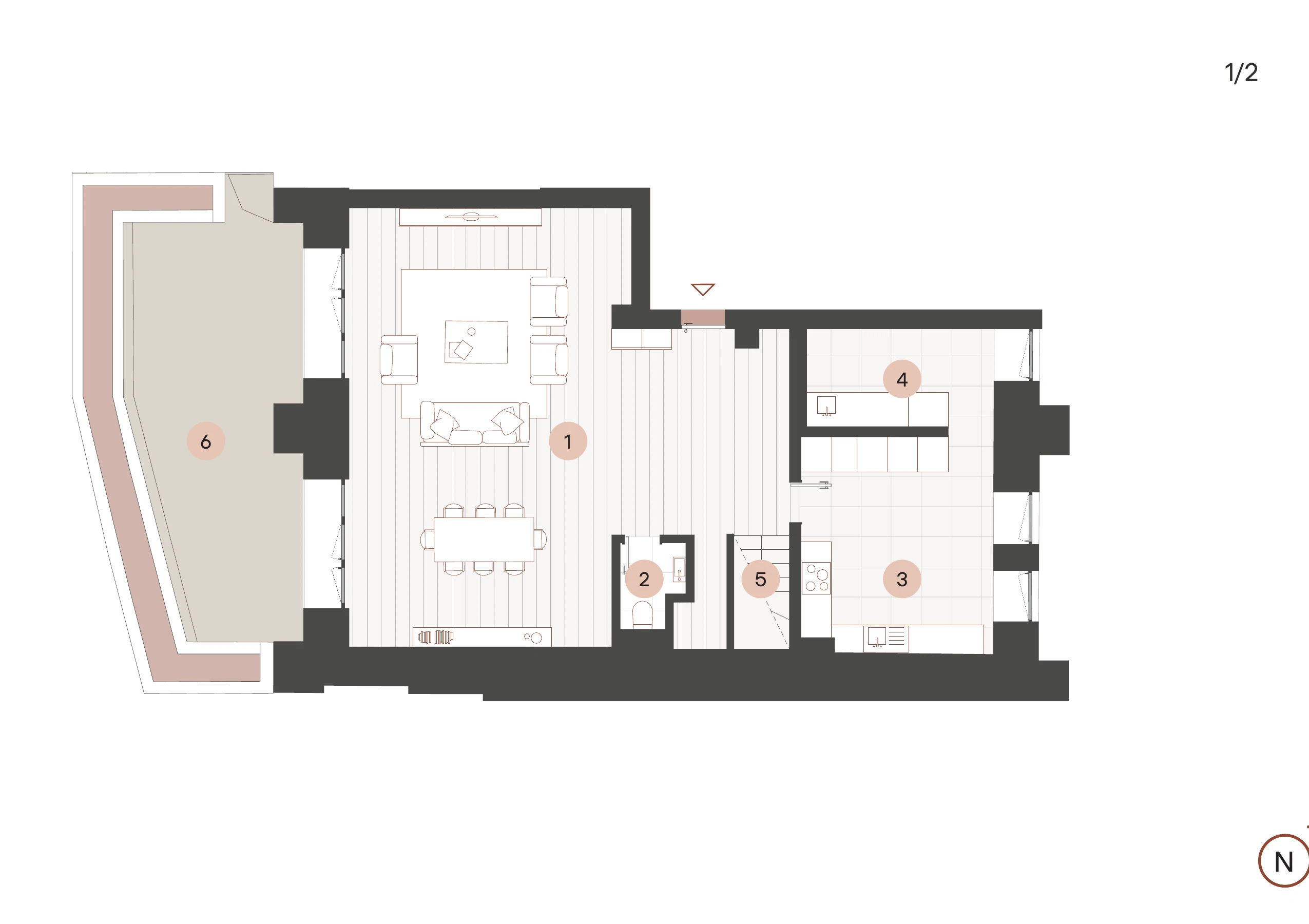 Floorplan of Ponte Residence 4 from the client’s sale sheet, with numbered rooms.
