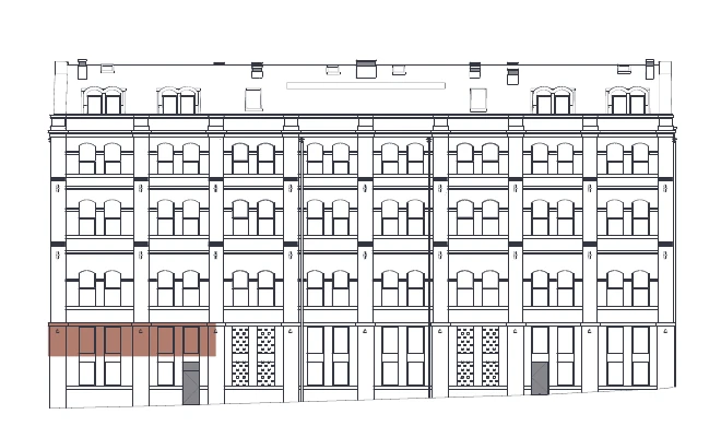 The sale sheet’s North elevation drawing with this home’s bays shaded.